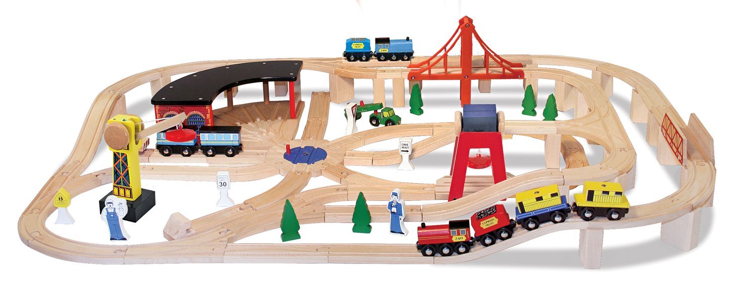 Melissa & Doug Deluxe Wooden Railway Train Set (130+ pcs) - Kids Toys News