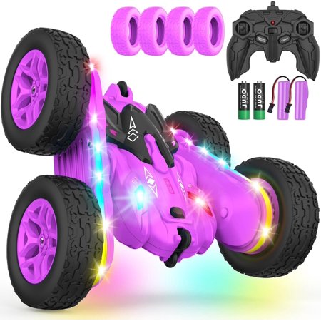 Remote Control Car Rc Cars Stunt RC Car Toys New Upgraded Strip Lights and Headlights Car Toys Double-sided 360° Rotating 4WD Rc Drift Truck for Boys Girls Birthday Gift (Purple)