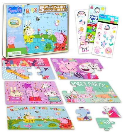 Nick Shop Peppa Pig DHF10 Puzzle Set for Kids - Bundle with 5 Pack Peppa Pig Puzzle and Fun Pack Including Stickers Coloring Pages and More (Peppa Pig Activity Kit)